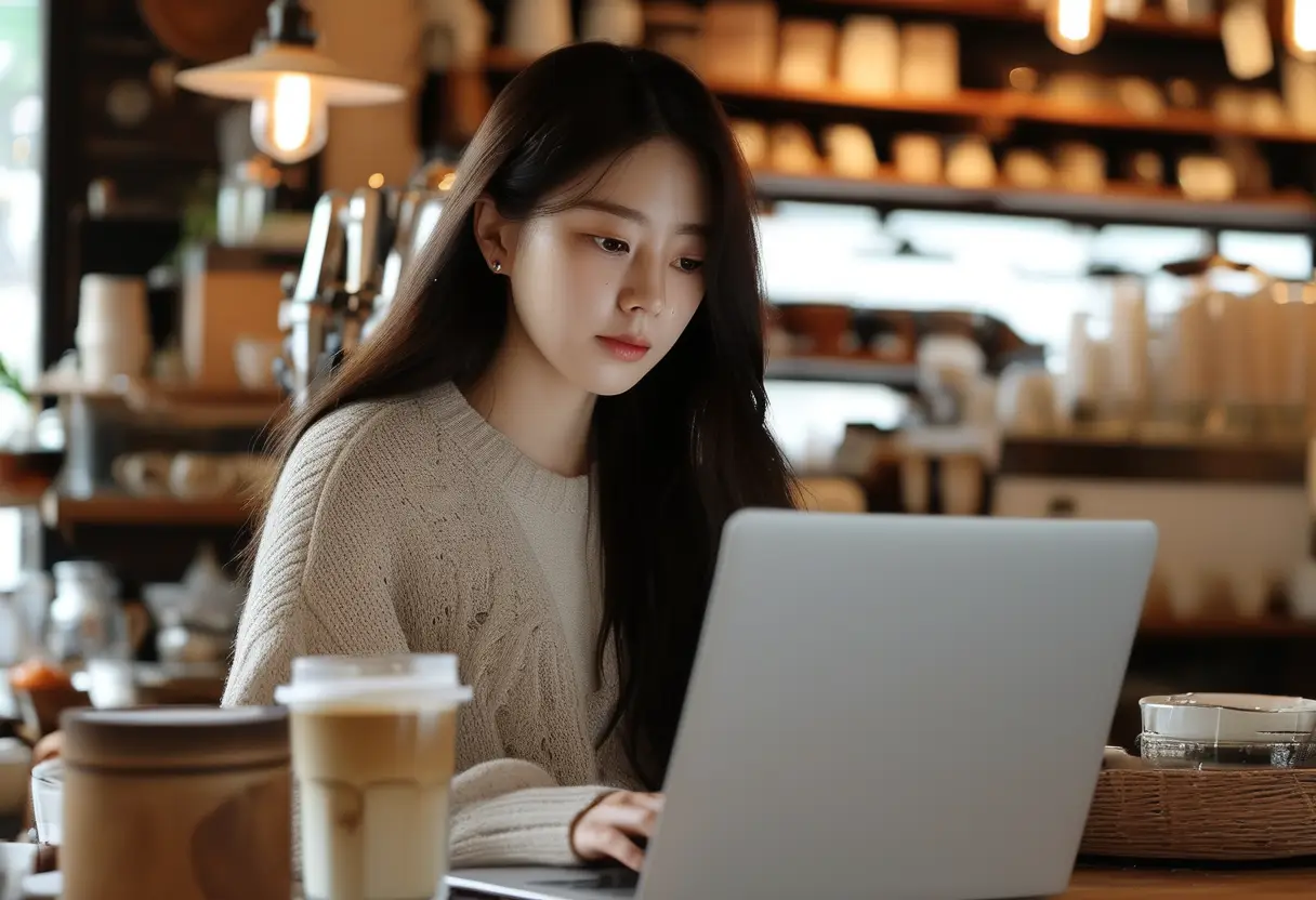 카페에서 일하는 여성