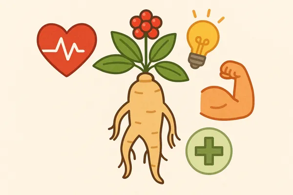 산삼과 건강 상징 아이콘들