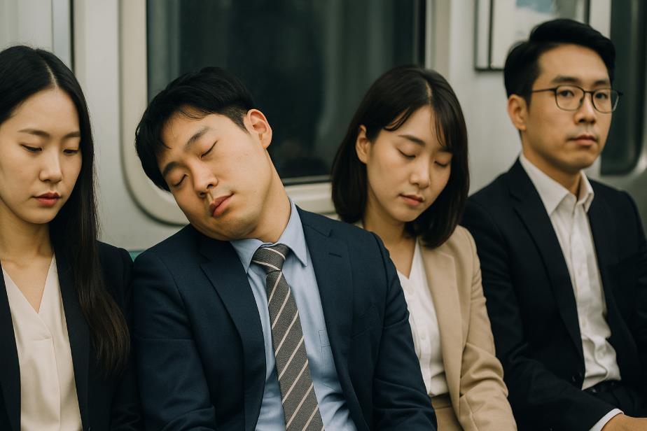 지하철에서 꾸벅꾸벅 조는 직장인 모습