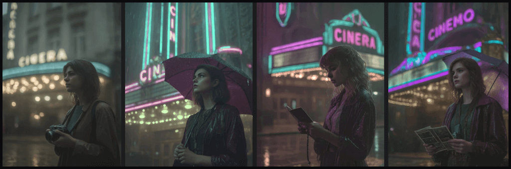 시네마 연출 예시 오래된 극장앞 장면 연출 예시_Midjourney