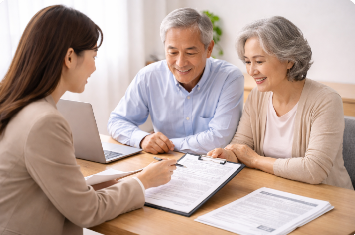 기초연금 신청 상담 장면 노년 부부 복지 상담