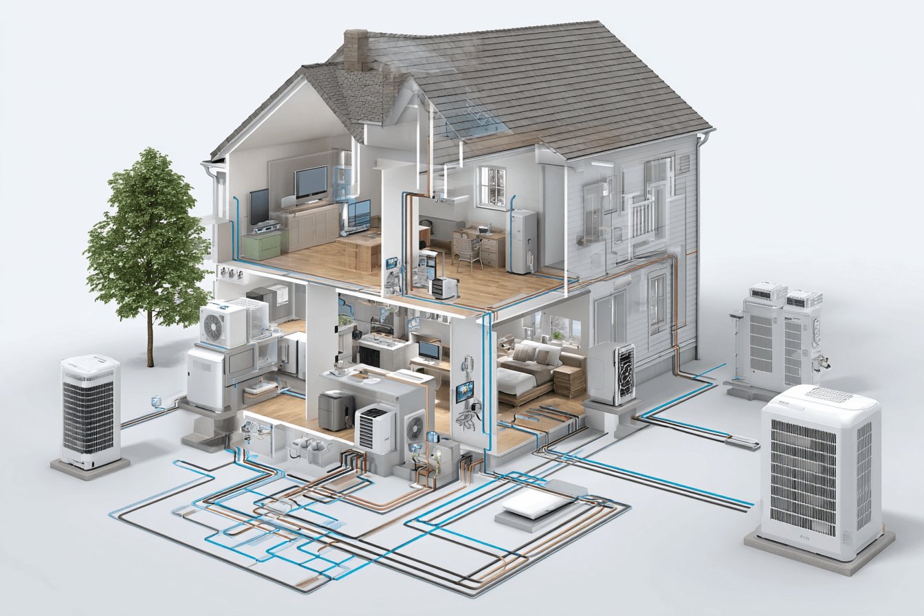 시스템-에어컨의-구조와-집-내부-이미지