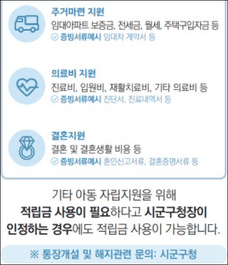 디딤씨앗통장 사용용도(출처:아동권리보장원)