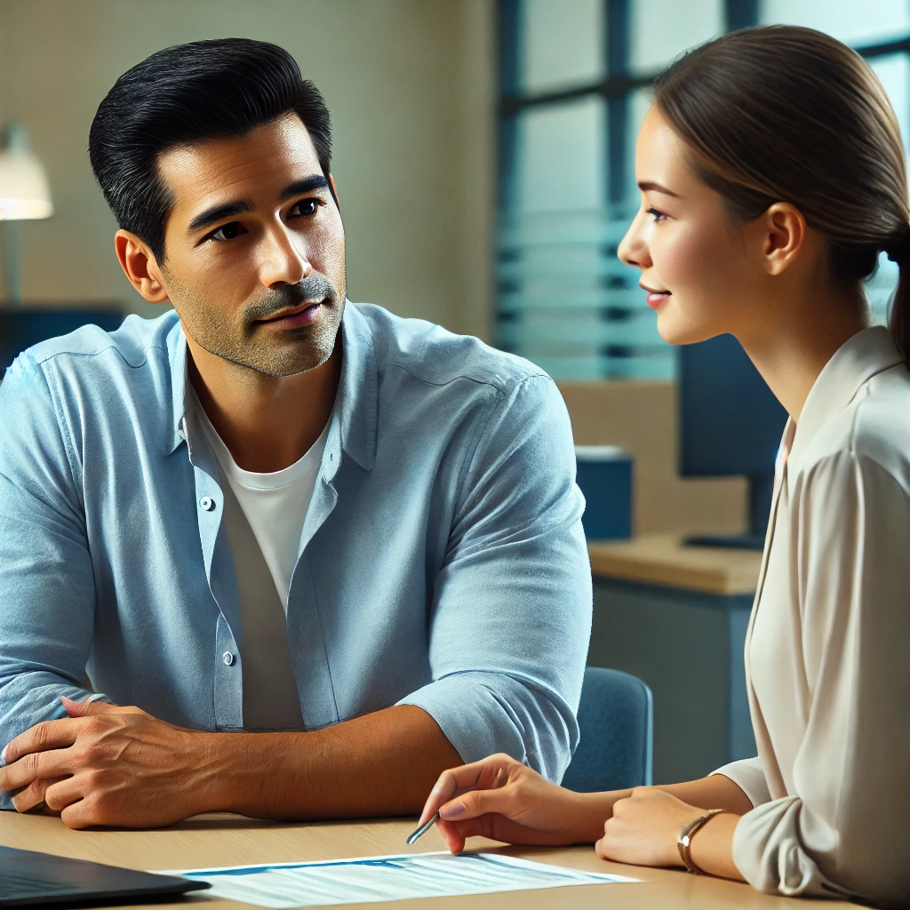 은행 직원과 상속 문제에 대해 상담하는 상속인