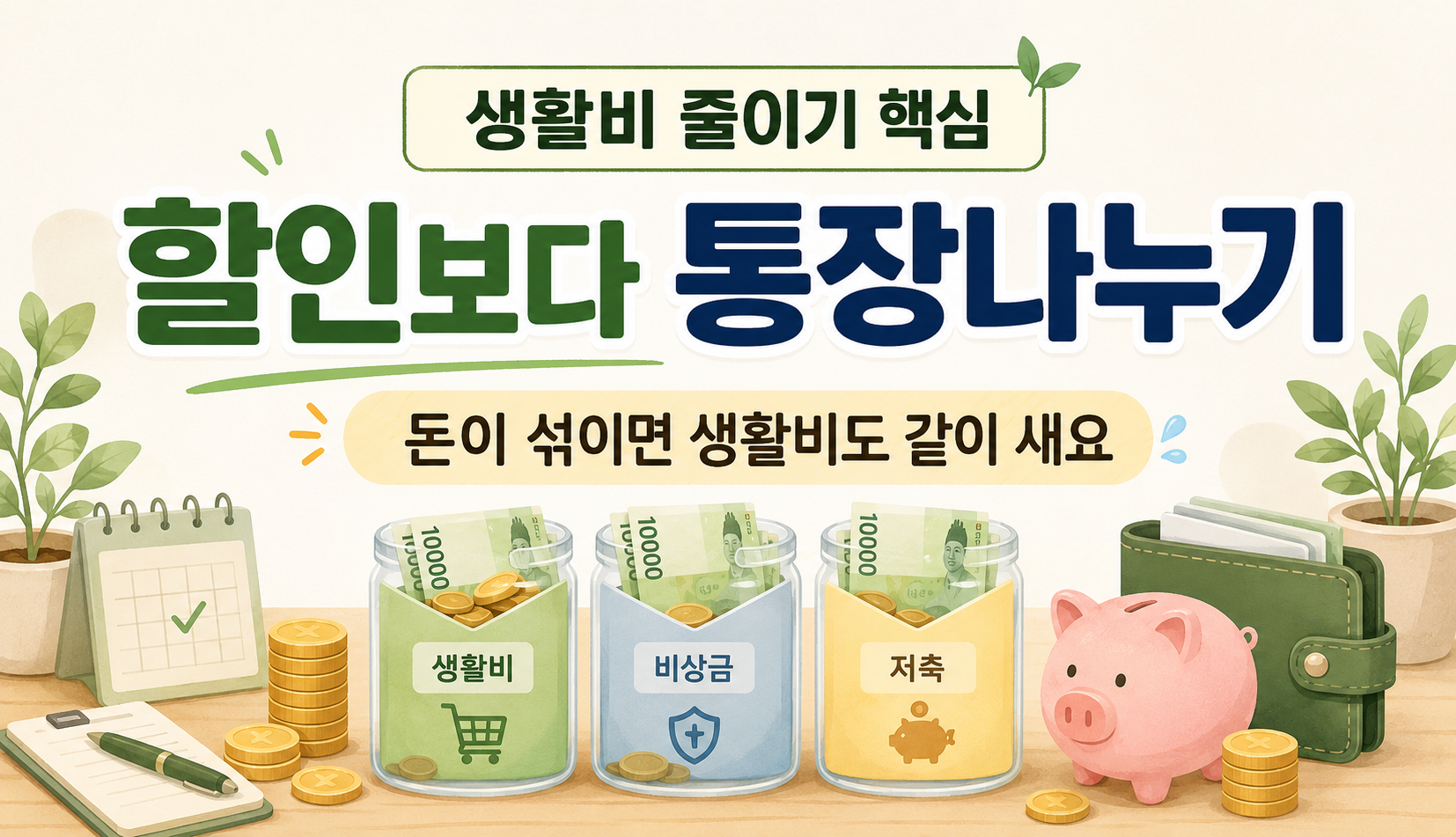 생활비를 줄이기 위해 할인보다 통장나누기가 먼저라는 중간 이미지