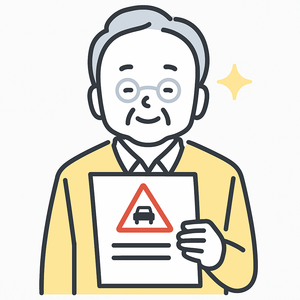 최신 교통법규가 표시된 문서를 들고 미소 짓는 고령 남성