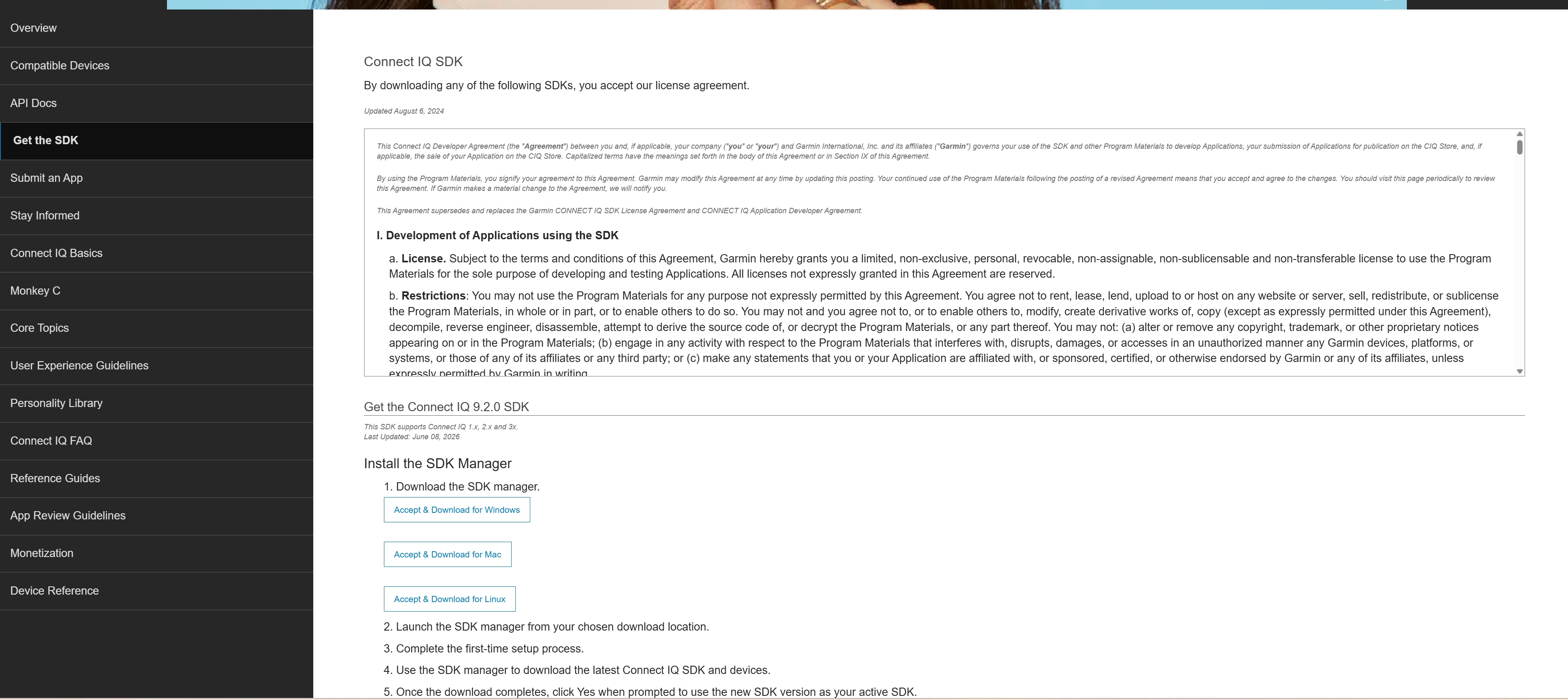 Garmin Developers Connect IQ SDK 다운로드 공식 페이지