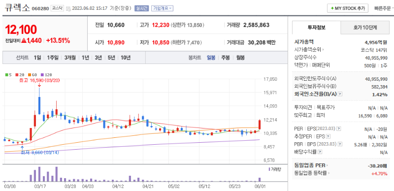 큐렉소 종목 정보