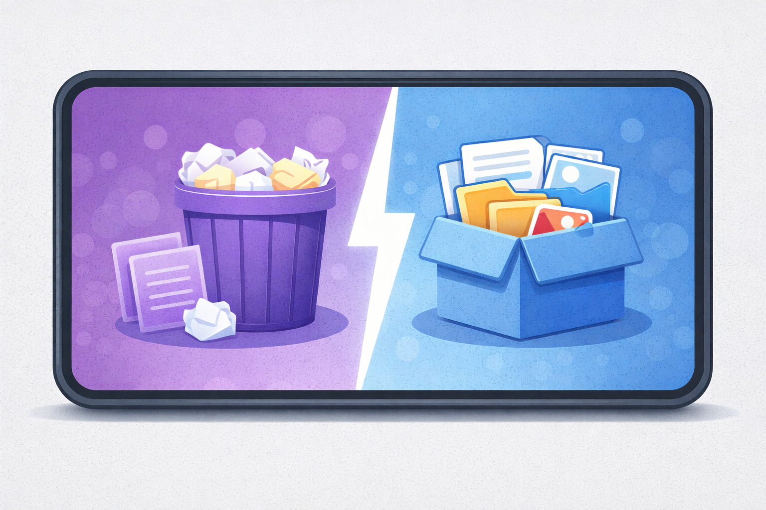 스마트폰 설정 화면을 배경으로 캐시 삭제와 데이터 삭제의 차이를 설명하는 블로그 썸네일 이미지