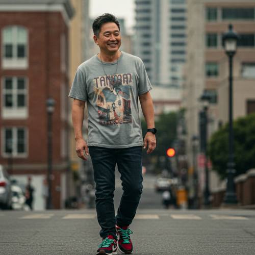 스트릿 브랜드를 입은 중년