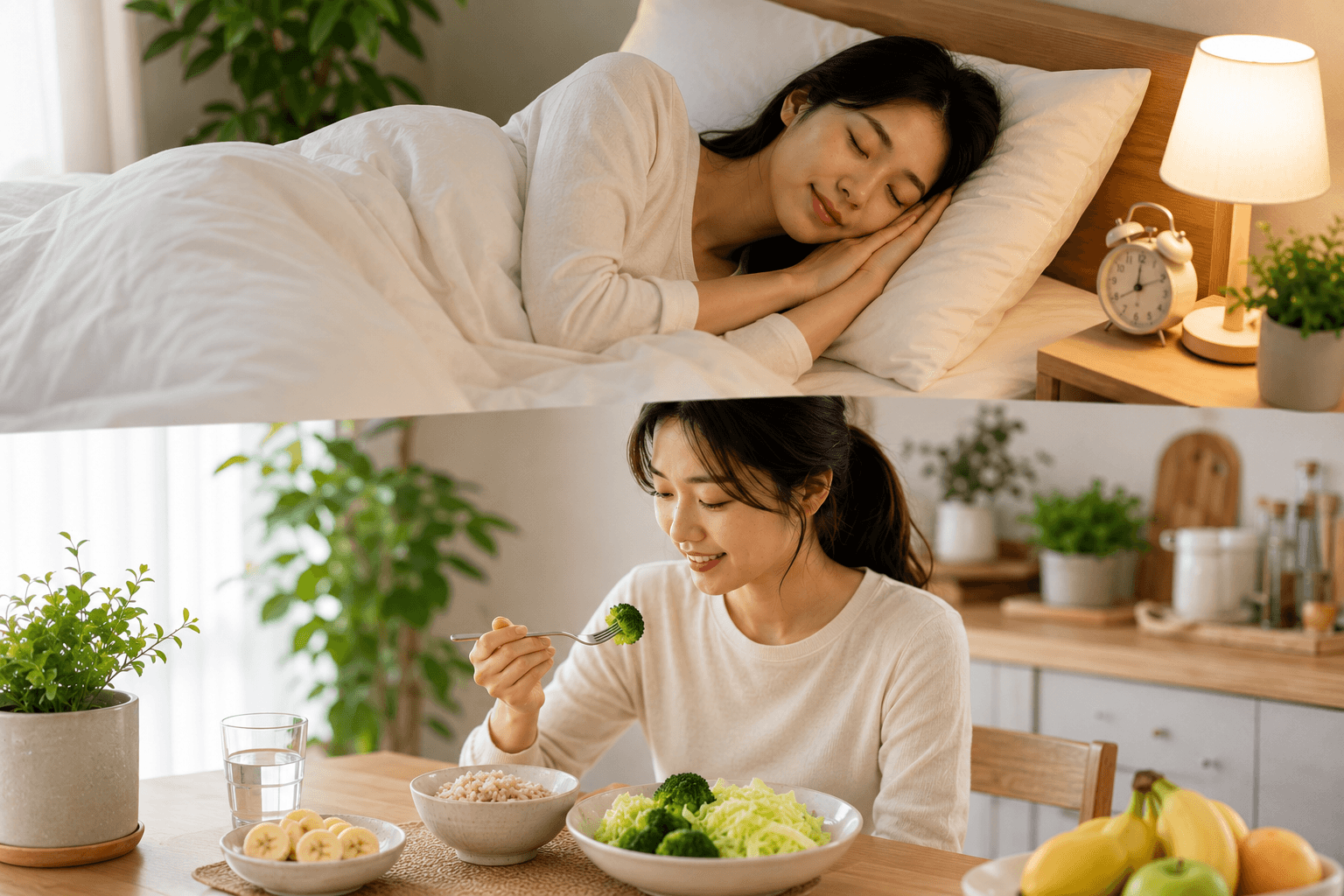충분한 수면과 식습관을 함께 관리하는 모습