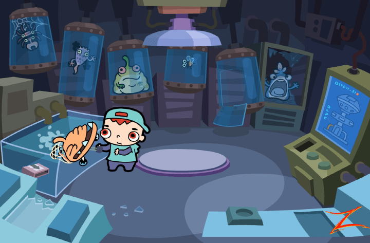 아이탈출2-플래시게임-플레이2-그물로-어항에-있는-물고기를-잡는-화면