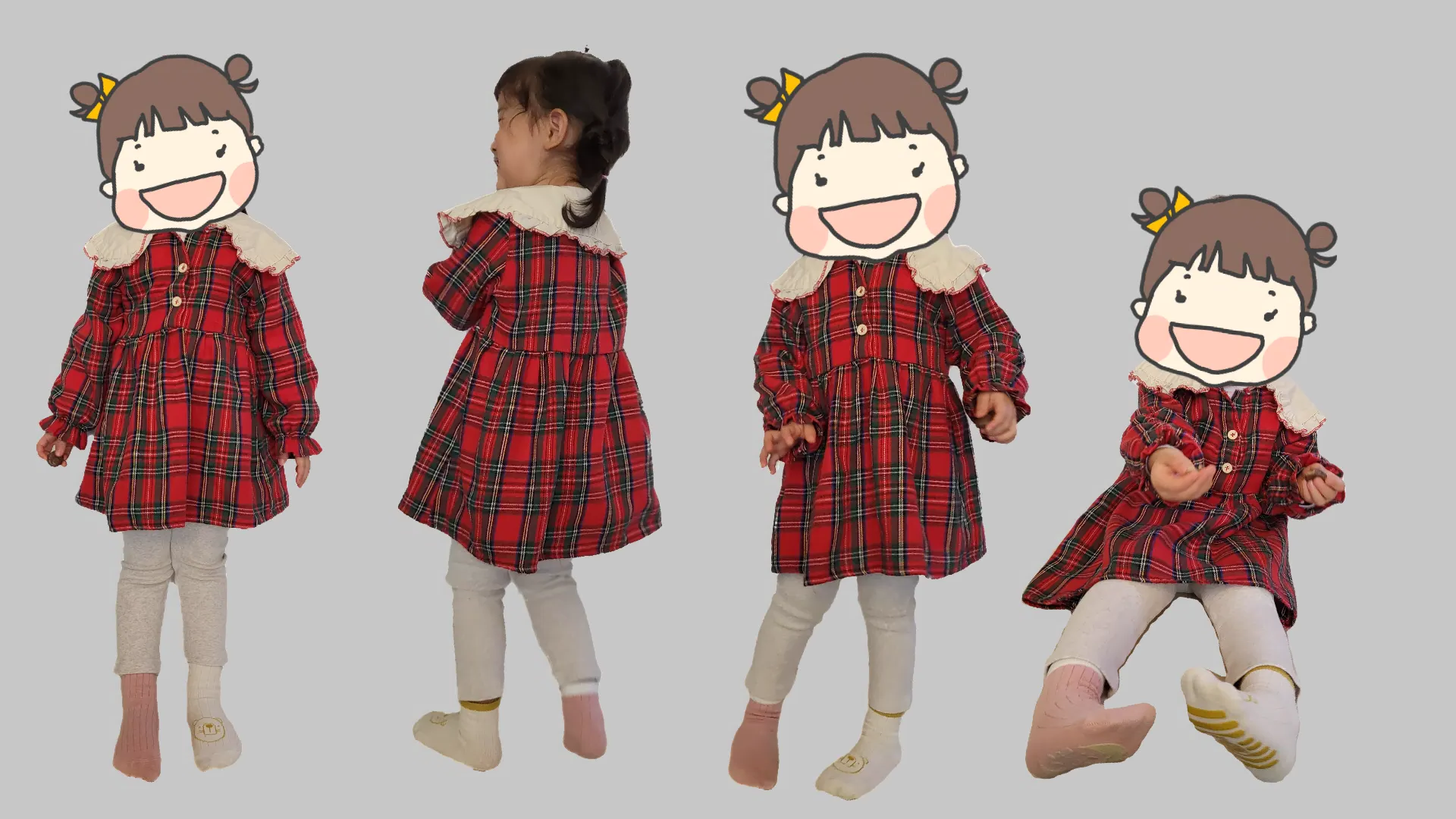 체크 원피스 착용