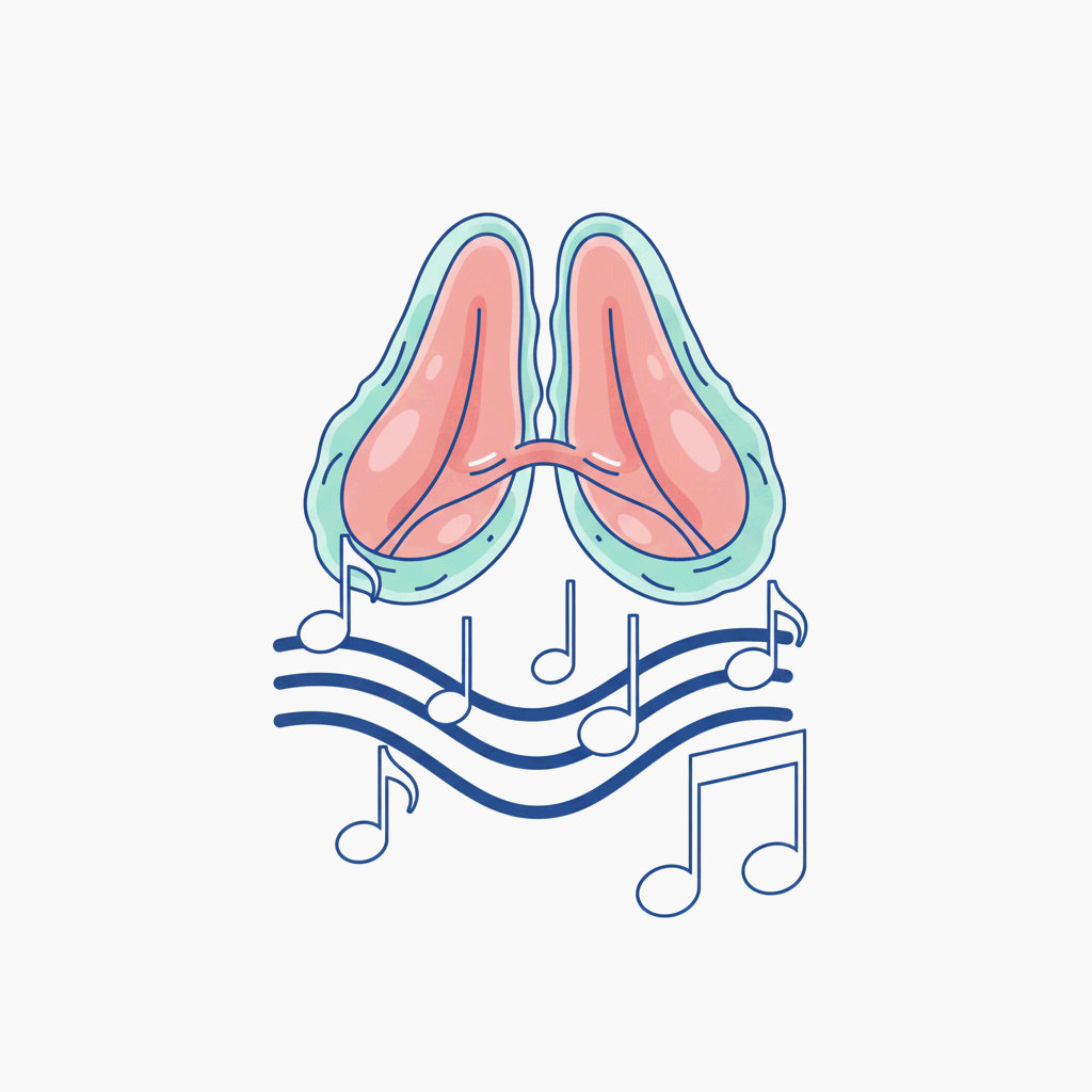 아침에 목소리가 낮아지는 이유, 성대의 생리적 변화를 표현한 일러스트레이션