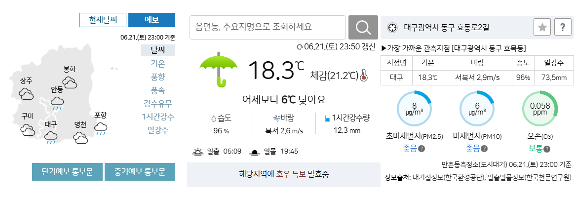 대구 실시간 날씨 예보 확인