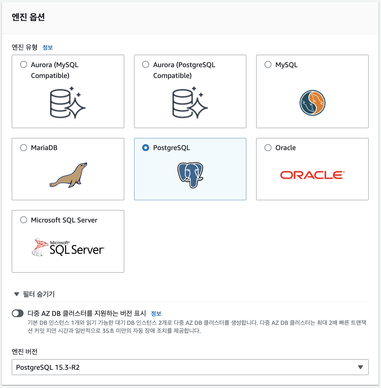 엔진 옵션 선택