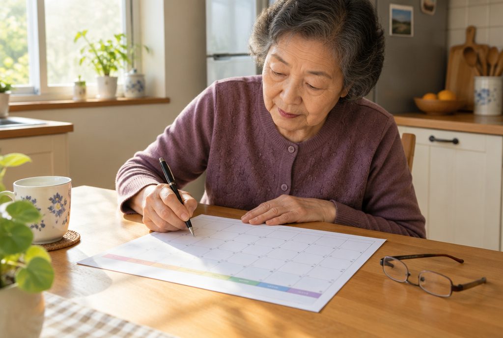 재가급여 월 한도액에 맞춰 돌봄 일정을 적는 어르신