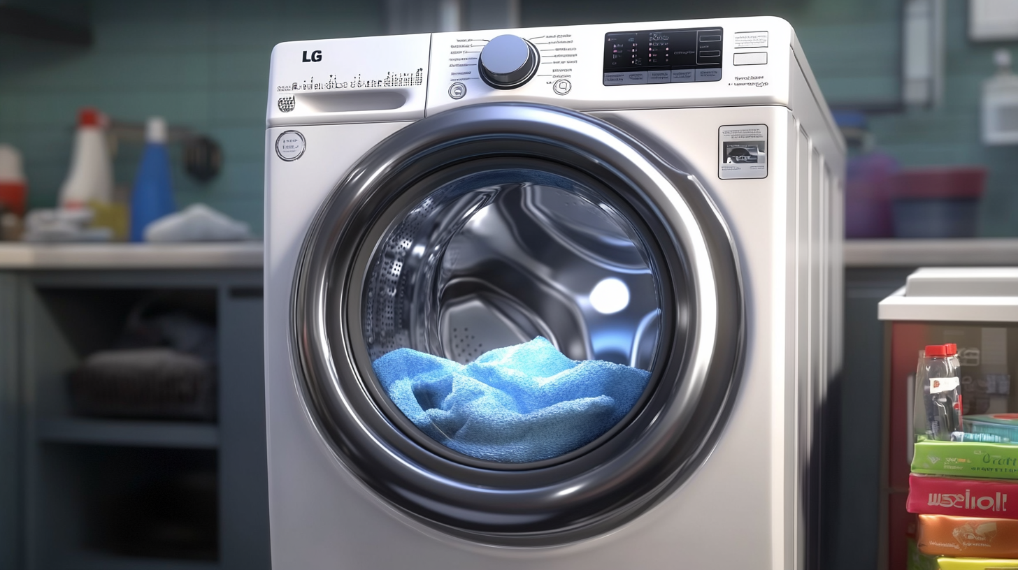 기술과 스타일이 매끄럽게 조화를 이루는 LG 세탁기의 사용자 친화적 인터페이스, 인공지능 DD 기능이 작동 중인 모습을 강조하는 이미지.