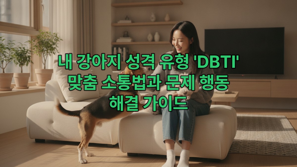 최근 한국 아파트 거실에서 행복하게 반려견들과 교감하는 젊은 여성과 두 마리 강아지들. 강아지 성격 유형을 이해하고 맞춤 소통하는 반려인의 모습.