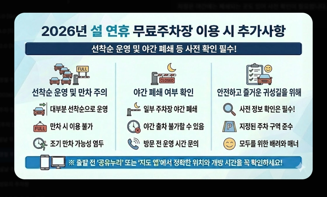 명절 무료주차장 확인(2026년, 설 연휴, 개방 현황)(+ 조회 방법)