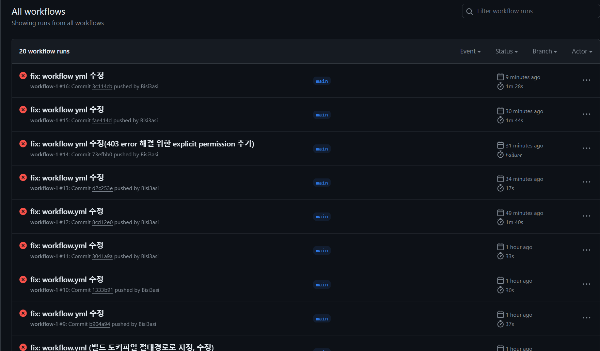 github actions에서 푸시가 안되는 현상