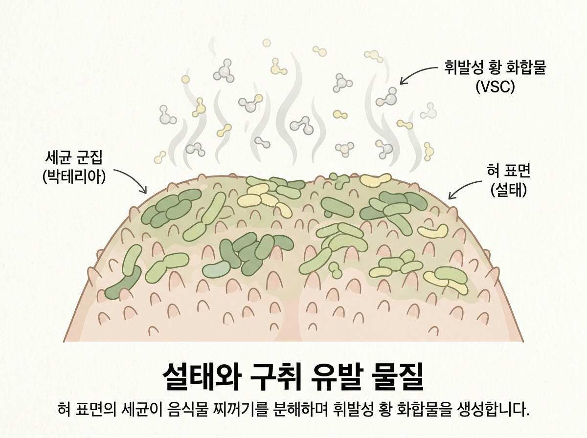 구강 내 세균이 입냄새를 만드는 과정 일러스트