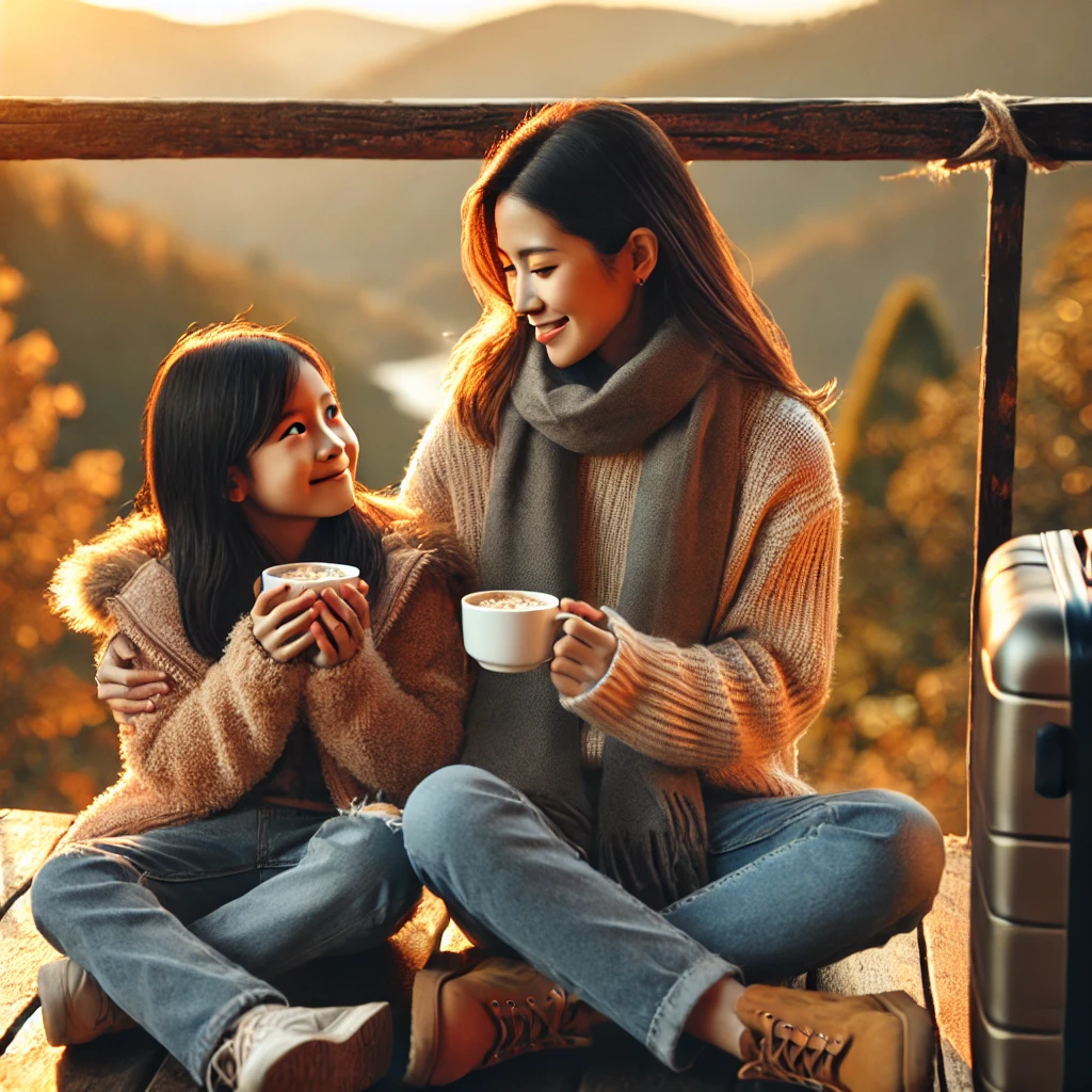 엄마와 딸이 여행하는 사진