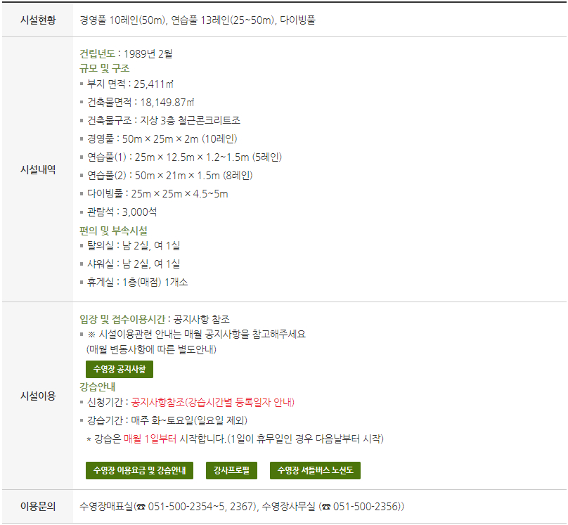 사직 실내수영장 시설현황