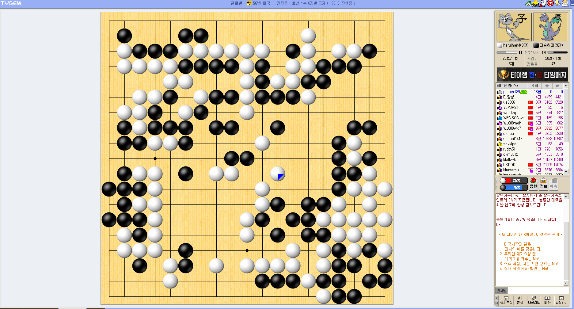 타이젬 바둑 대국 화면