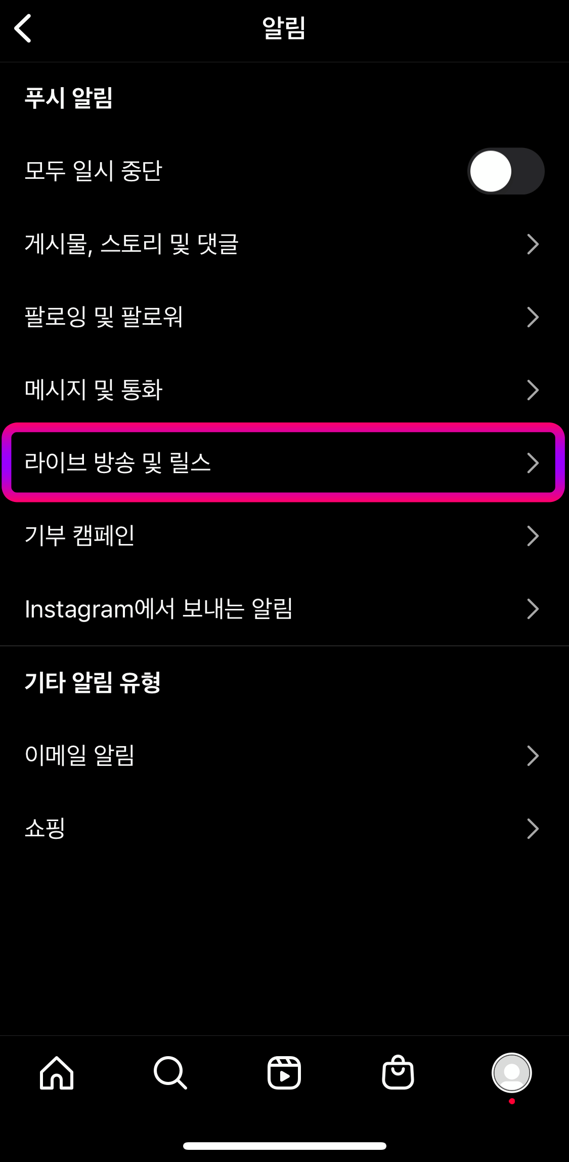 인스타그램-라이브방송