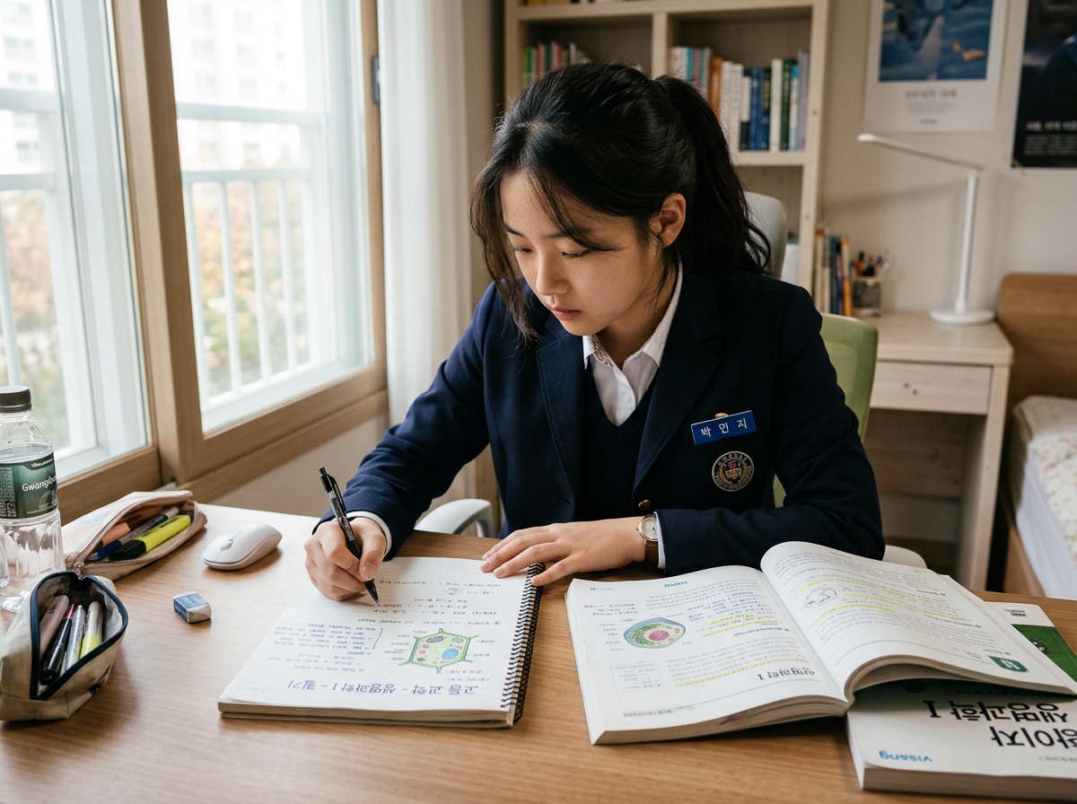 과학 개념을 정리하며 문제 푸는 학생