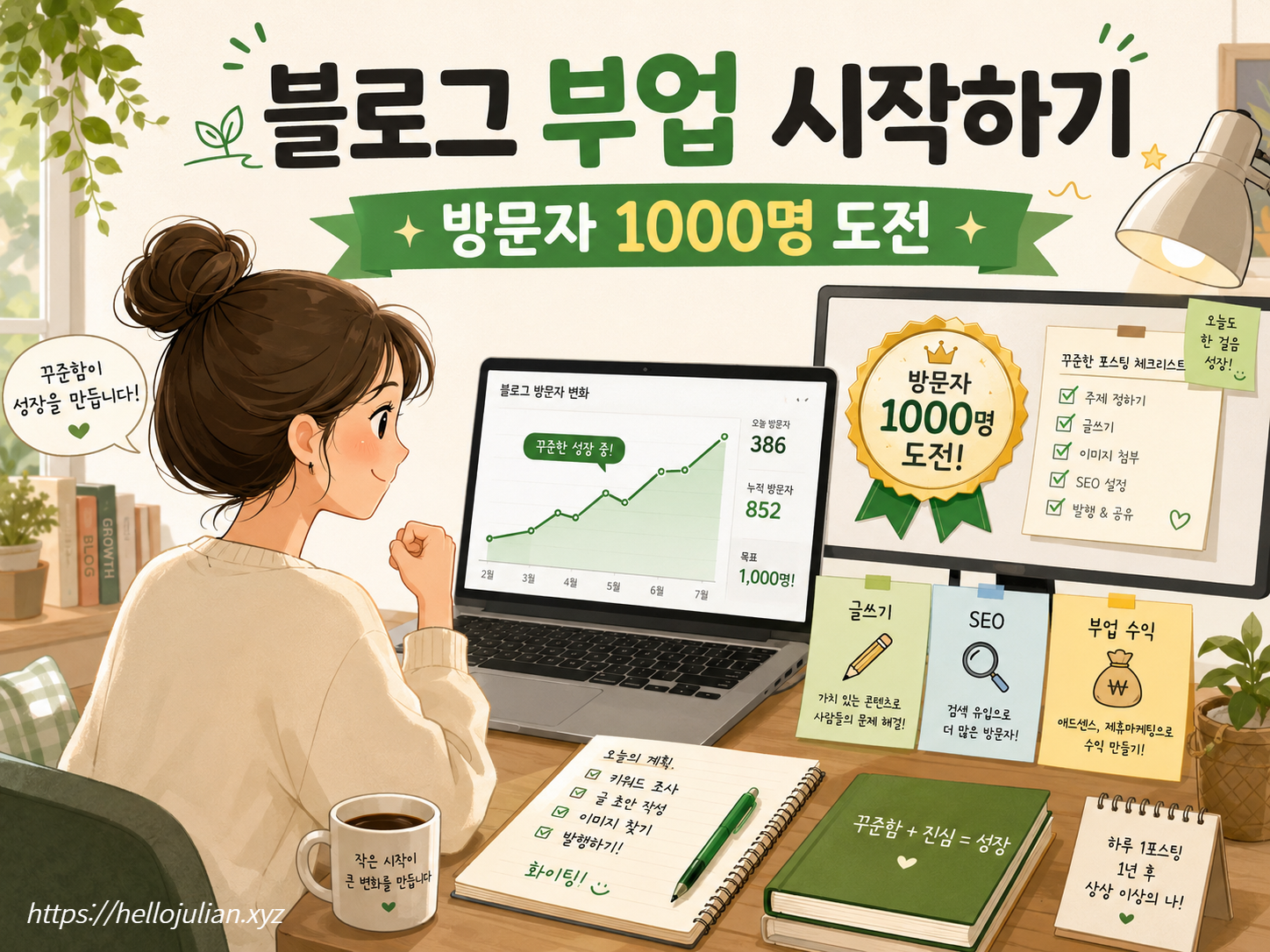 블로그 부업 시작하기와 방문자 1000명 달성을 목표를 위한 방법 안내