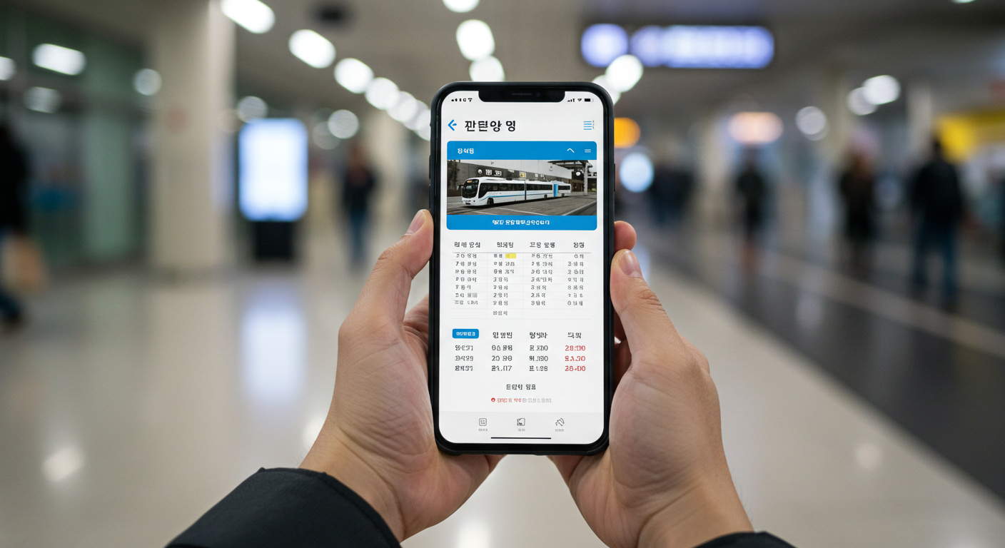 코레일톡 앱으로 기차표를 예매하는 한국인 손.