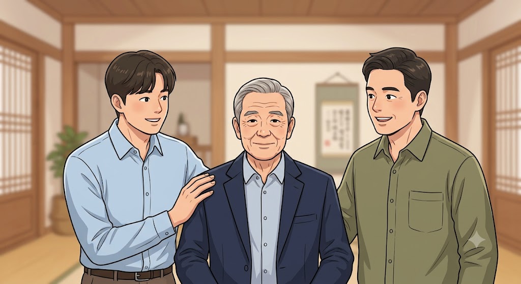 할아버지&middot;아버지&middot;손자 3세대를 상징하는 가족 장면