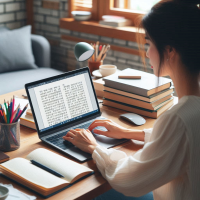 책상에서 문서를 편집하는 사람