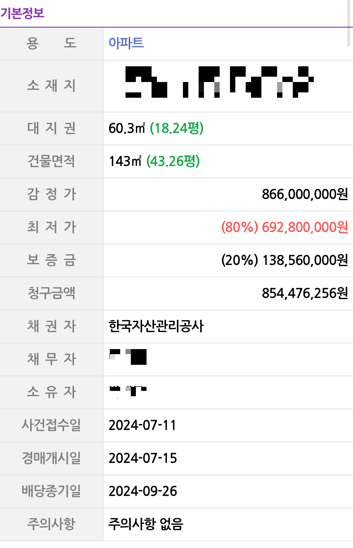 경매락 기본정보
