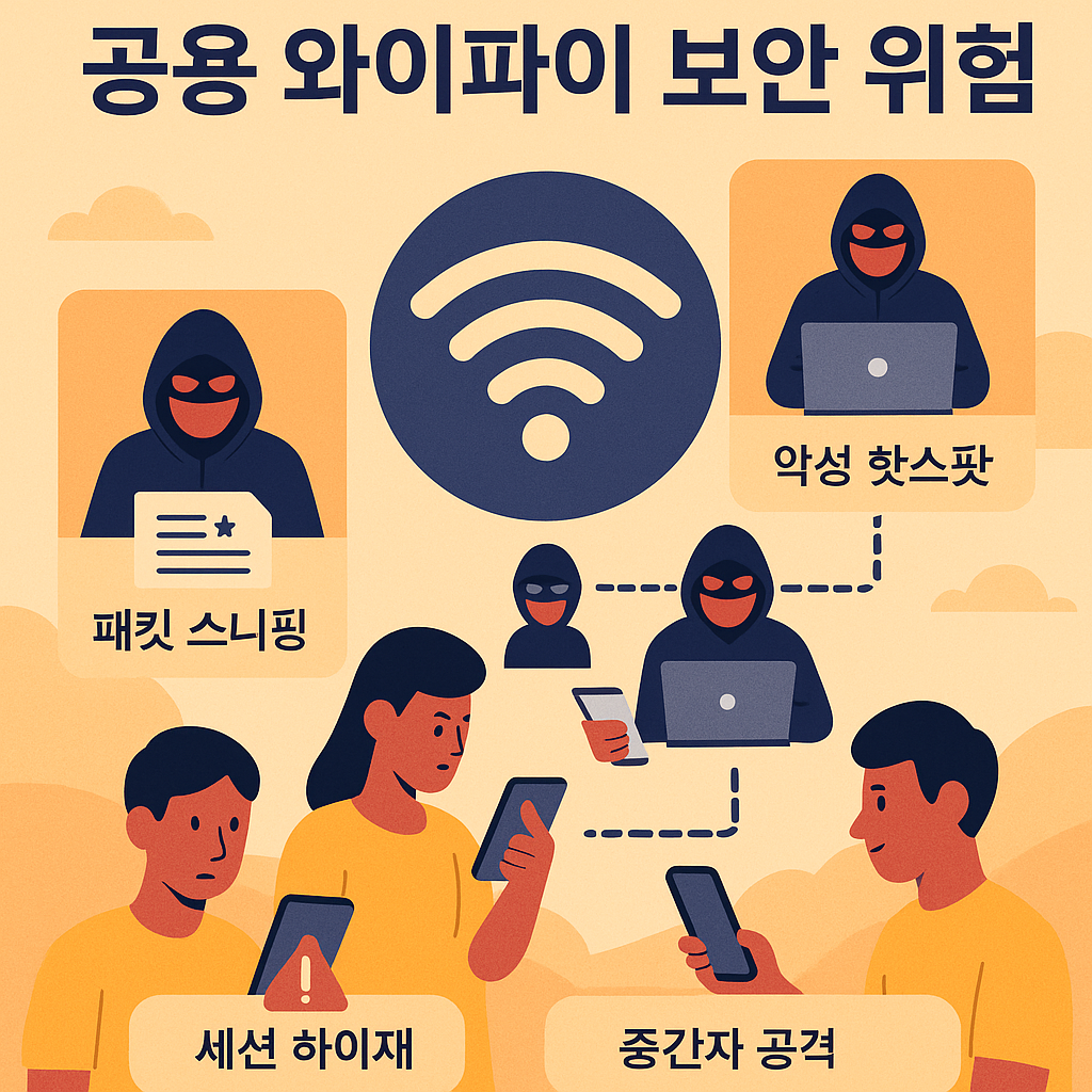 공용 와이파이 사용 시 발생하는 보안 위험 관련 이미지