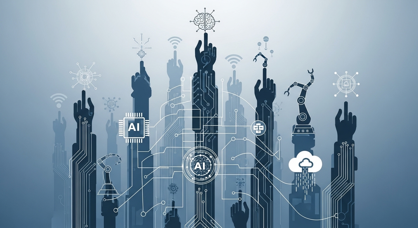 인공지능, 반도체, 로봇 등 혁신 기술 분야의 성장주를 상징하는 역동적인 이미지.