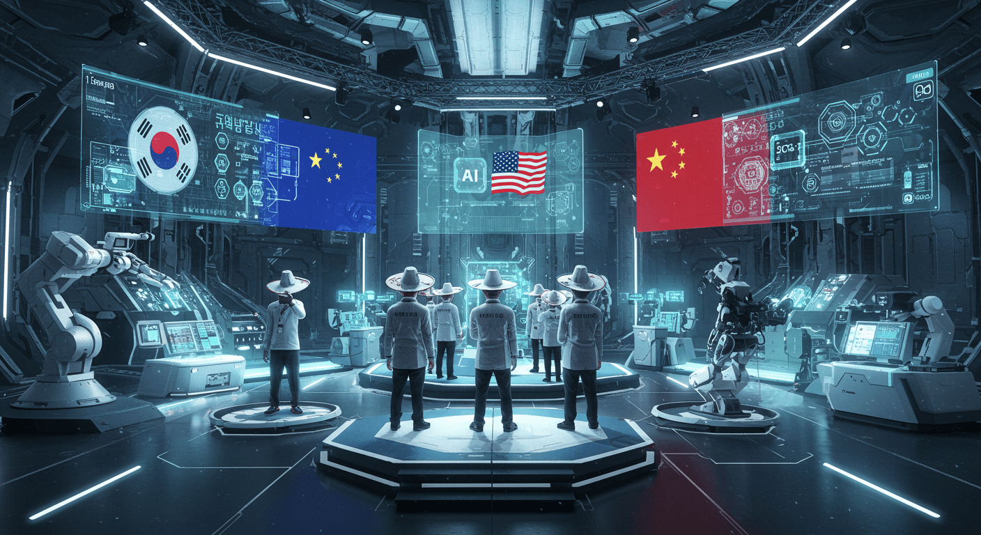 한국이 미국&middot;중국과 함께 AI 기술 경쟁에 참여하는 국제 미래 정상 회의 장면 1
