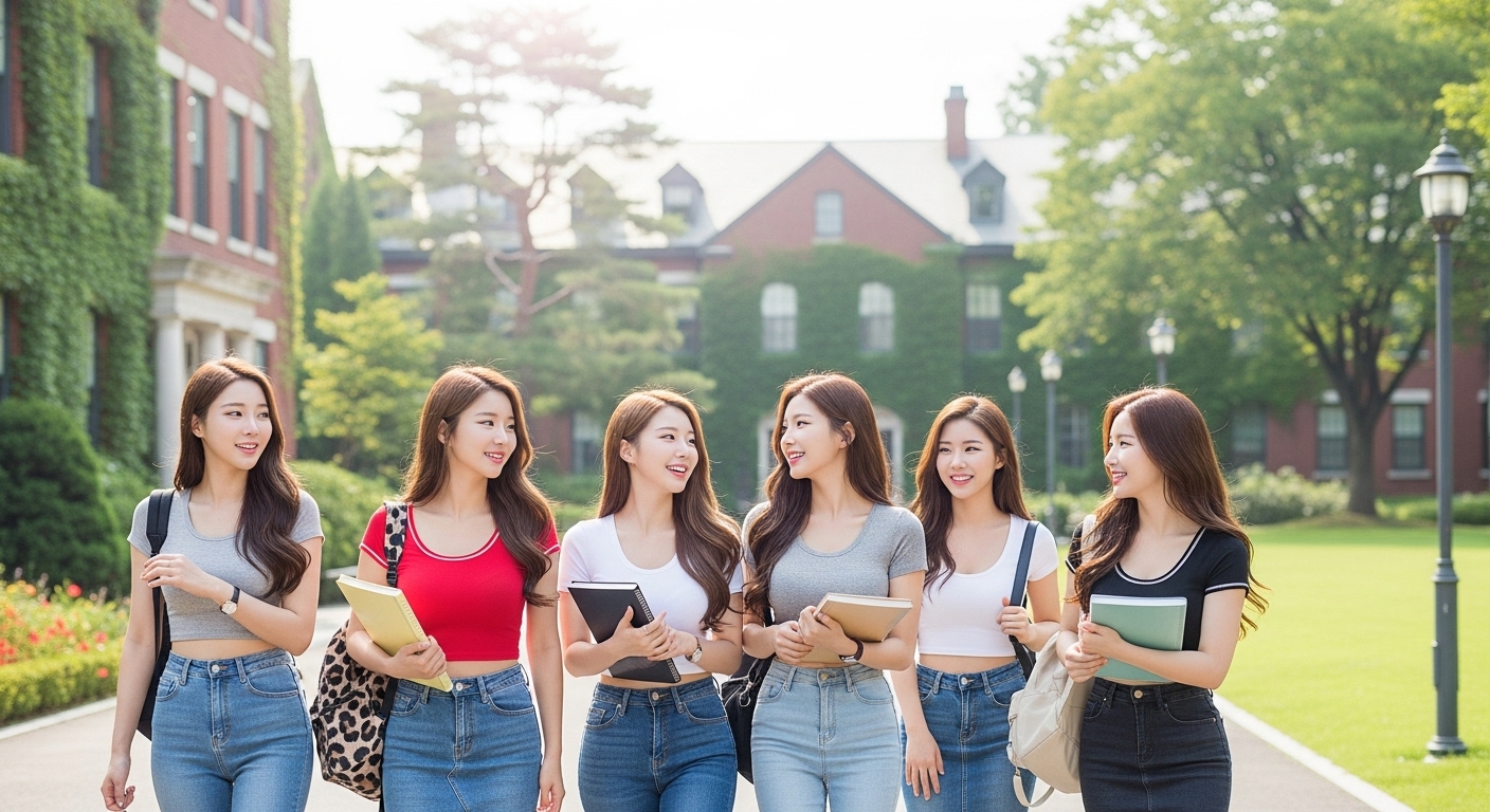 대학 캠퍼스를 걷는 여자들