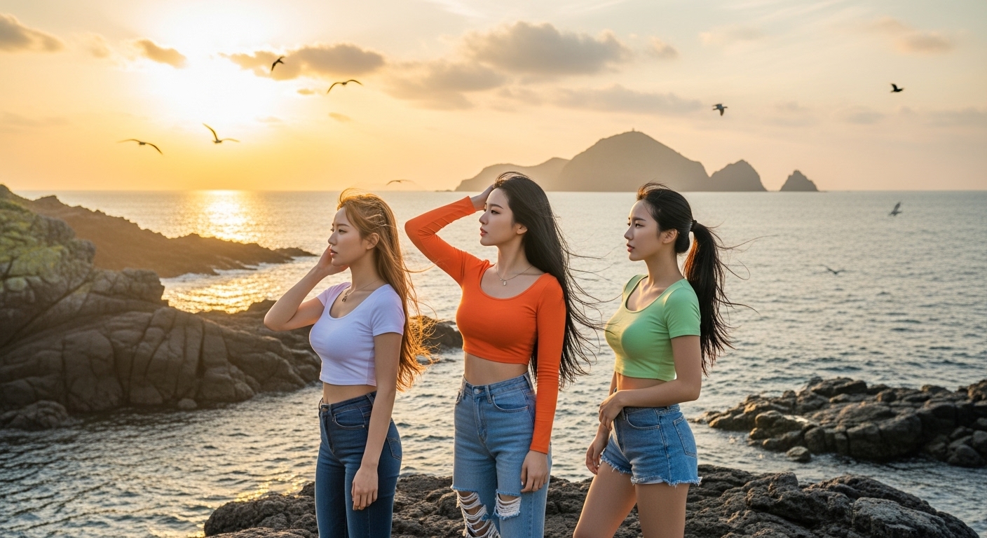 독도에 서있는 미녀들