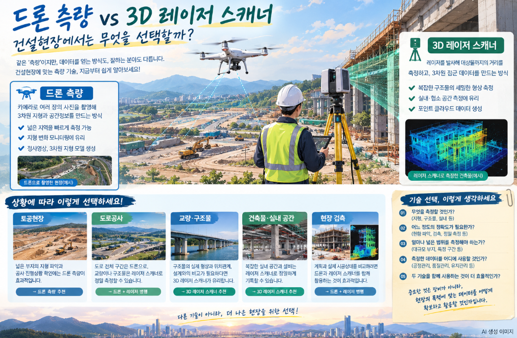 드론 측량 vs 3D 레이저 스캐너, 건설현장에서는 무엇을 선택할까?