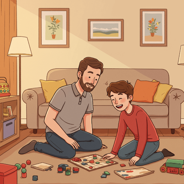 초등학생과 놀고 있는 아빠