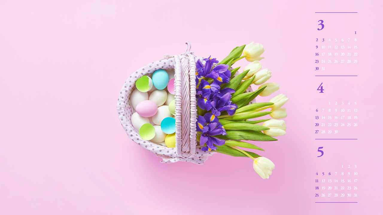 05 꽃과 계란 바구니 B - 2025년4월 노트북배경화면