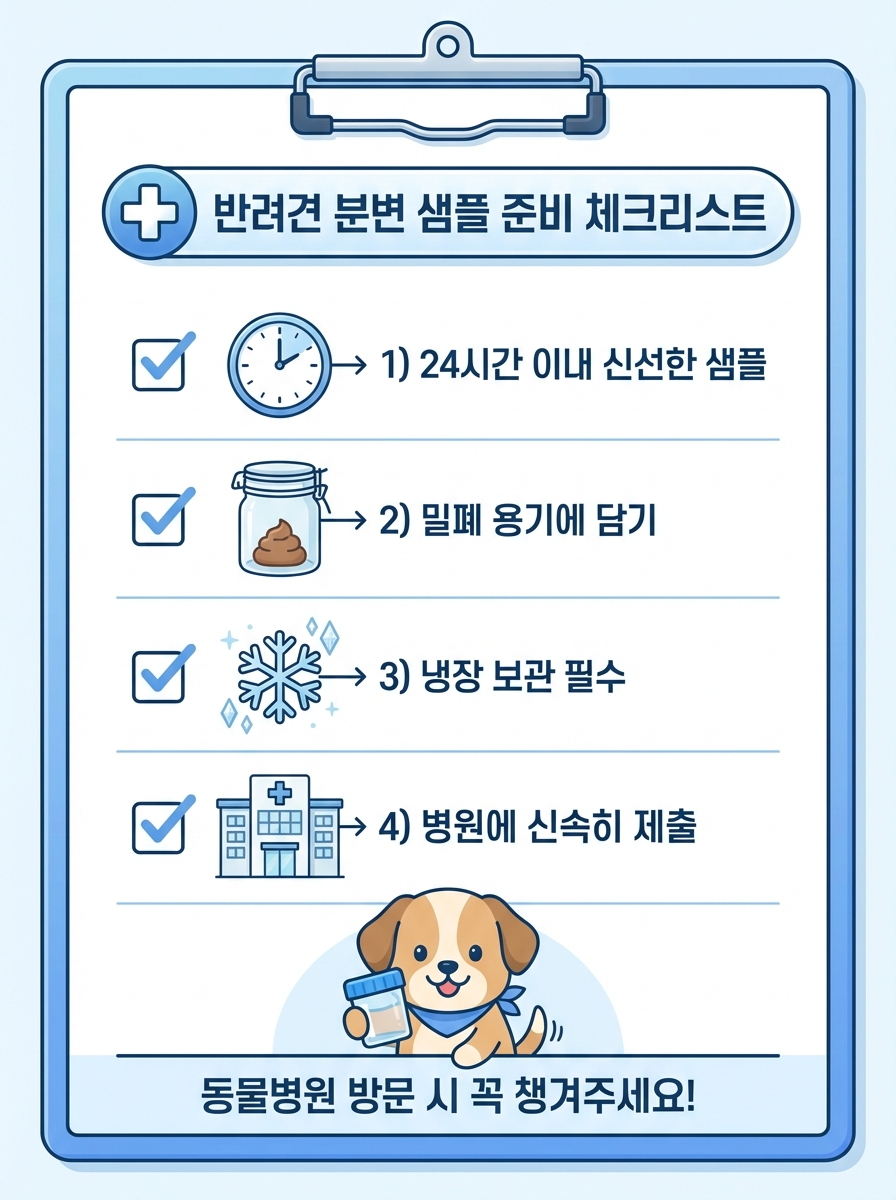 동물병원 내원용 대변 샘플 준비(신선한 샘플, 밀봉 용기)
