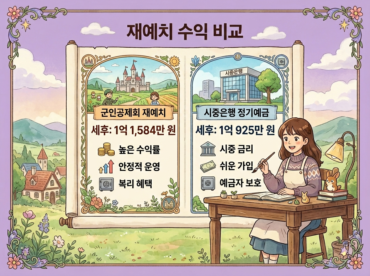 군인공제회 재예치 시중은행 비교 1억 3년 수익 인포그래픽