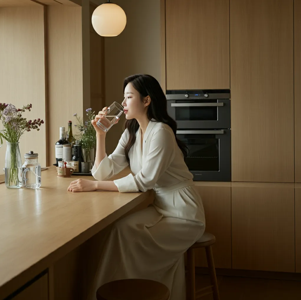 세련된-주방에서-물마시는-한국여자04