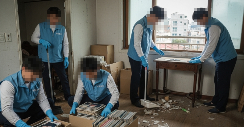 고인 유품 정리중