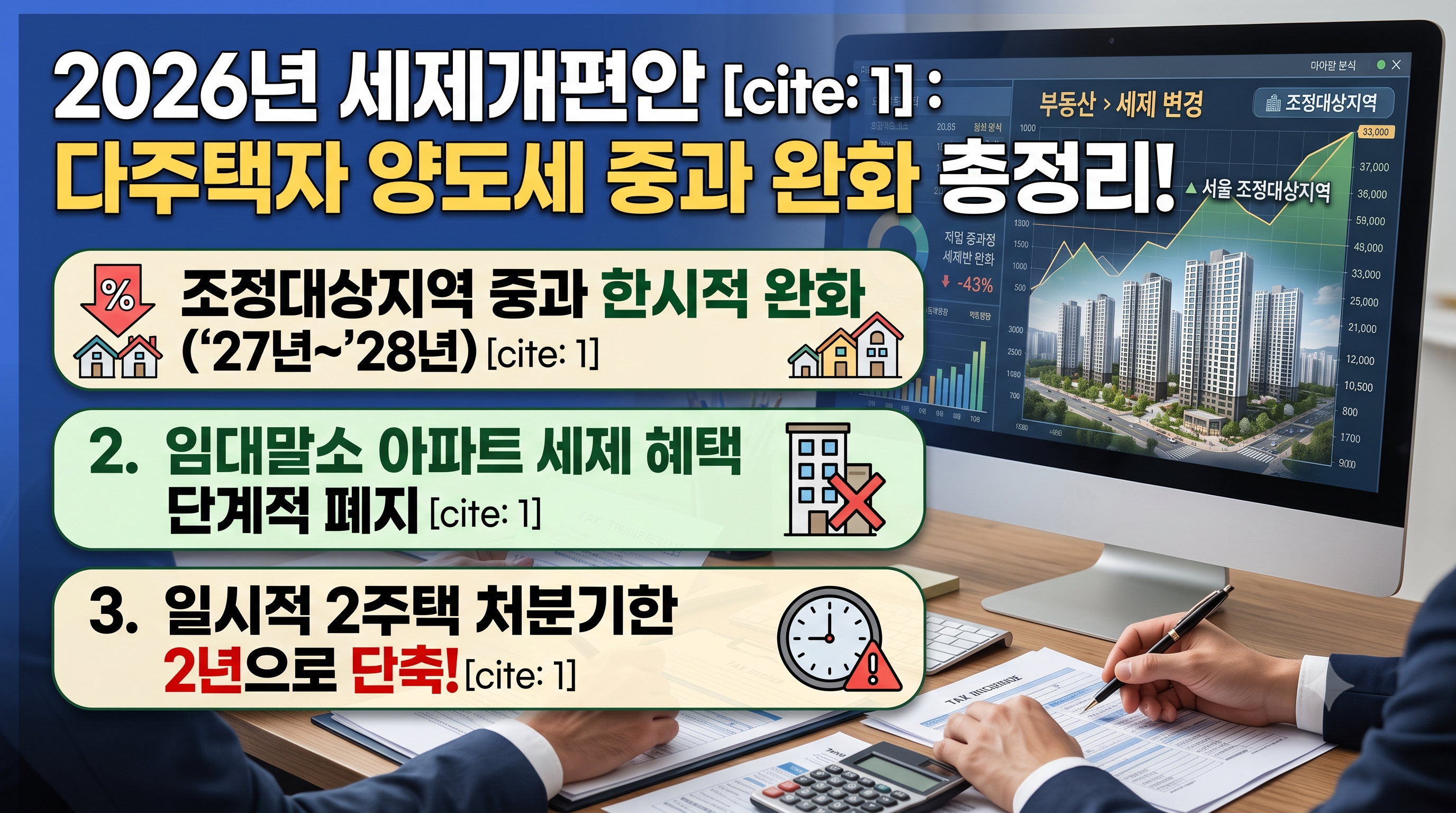 다주택자 양도세 중과세를 한눈에 볼 수 있는 이미지를 표현함