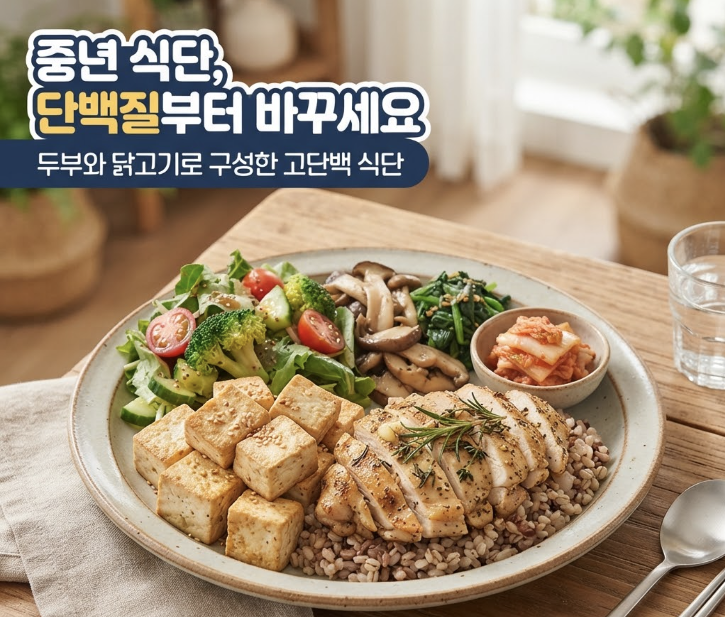 두부와 닭고기로 구성한 중년 단백질 식단